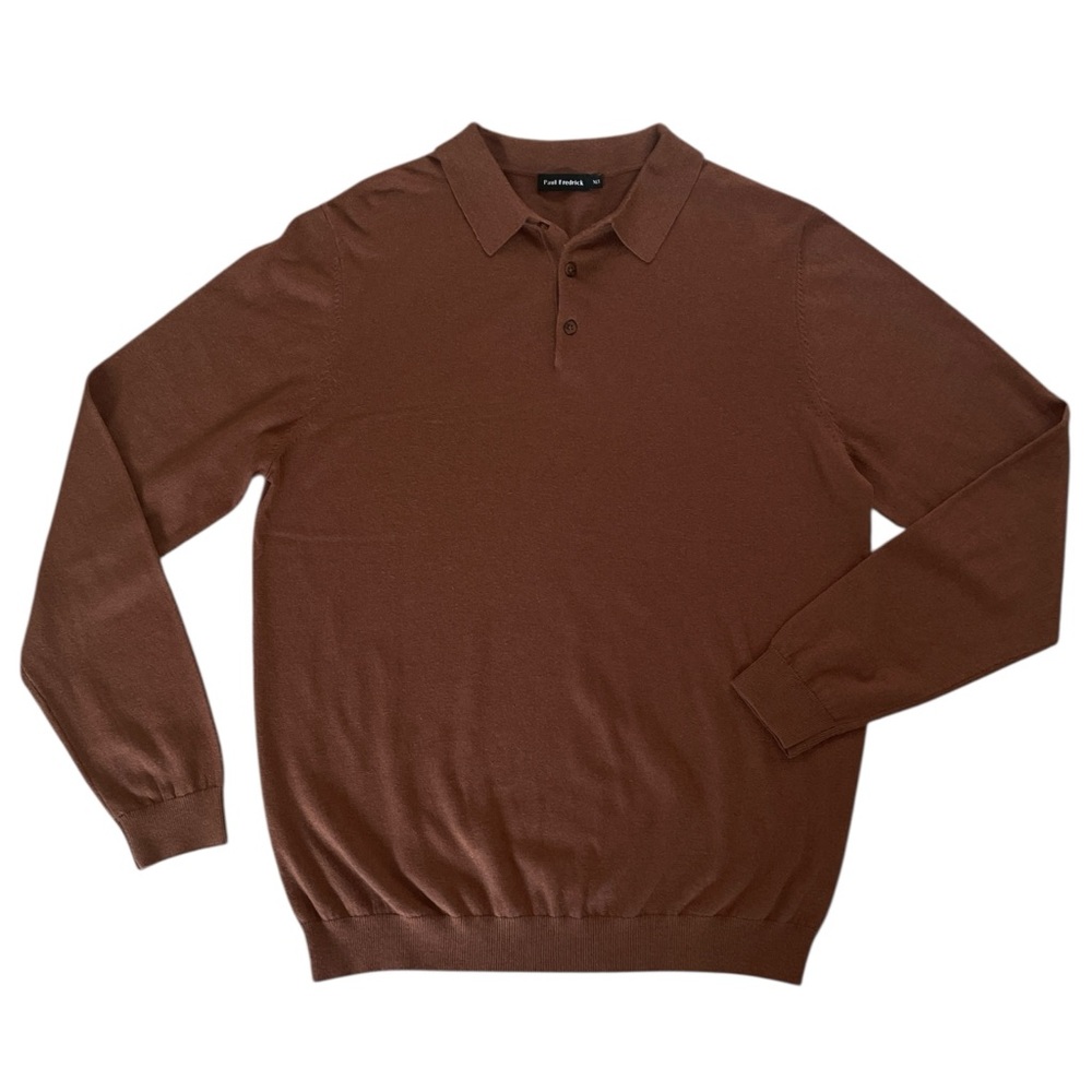 Paul Fredrick Brown Silk Cashmere blend Three Button Polo Sweater XLT